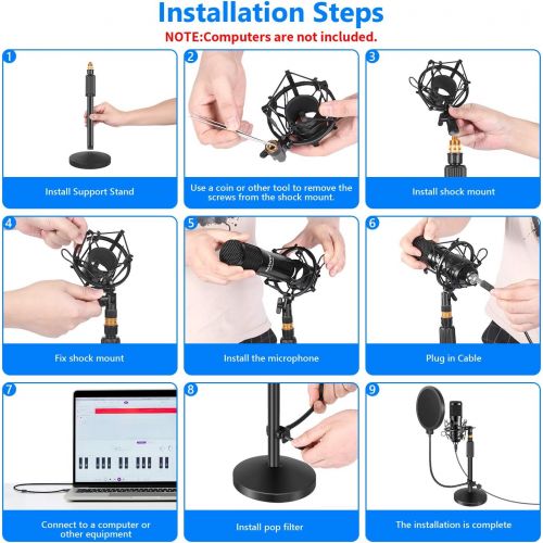 니워 [아마존베스트]Neewer USB Microphone with Stand Kit - 192KHz/24Bit Plug&Play Cardioid PC Condenser Mic with Round Base Mic Stand, Pop Filter and Shock Mount for Computer, YouTube/Gaming Recording