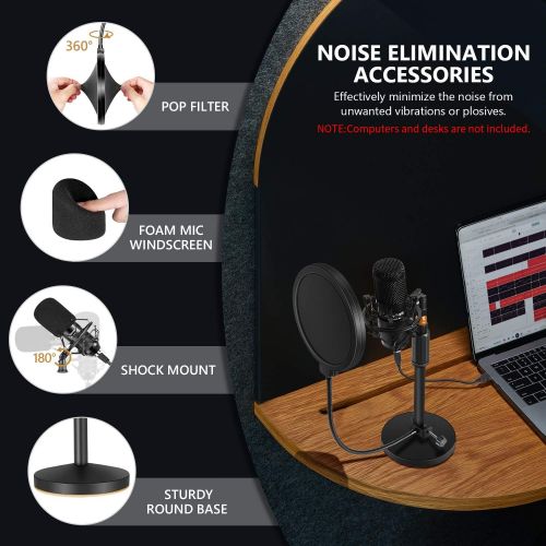 니워 [아마존베스트]Neewer USB Microphone with Stand Kit - 192KHz/24Bit Plug&Play Cardioid PC Condenser Mic with Round Base Mic Stand, Pop Filter and Shock Mount for Computer, YouTube/Gaming Recording