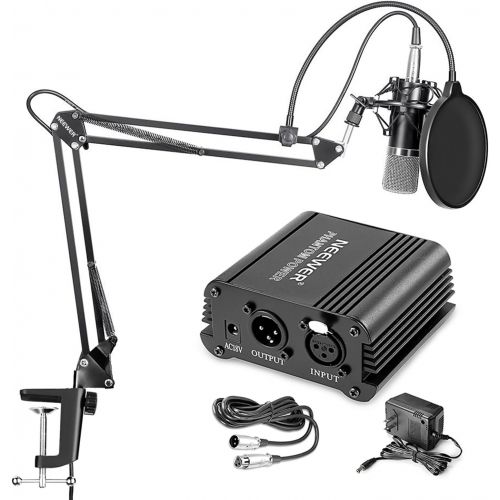 니워 [아마존베스트]Neewer NW-700 Professional Condenser Microphone & NW-35 Suspension Boom Scissor Arm Stand with XLR Cable and Mounting Clamp & NW-3 Pop Filter & 48V Phantom Power Supply with Adapte