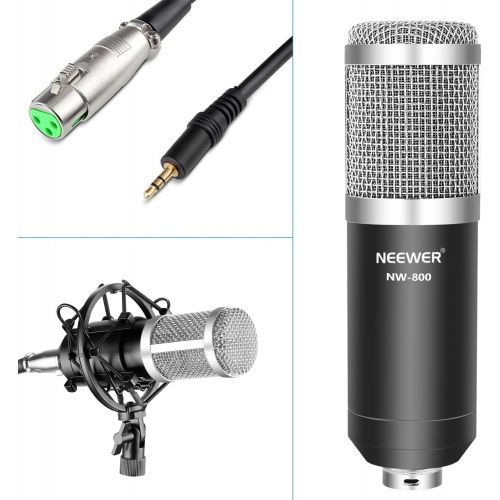 니워 [아마존베스트]Neewer NW-800 Silver Professional Studio Broadcasting Recording Condenser Microphone & NW-35 Adjustable Recording Microphone Suspension Scissor Arm Stand with Shock Mount and Mount