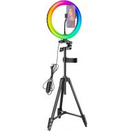 [아마존베스트]Neewer 10-inch RGB Ring Light Selfie Light Ring with Tripod Stand & Phone Holder, Infrared Remote Control, Dimmable 16 Colors & 4 Flash Modes for Makeup/Live Streaming/YouTube/Tikt