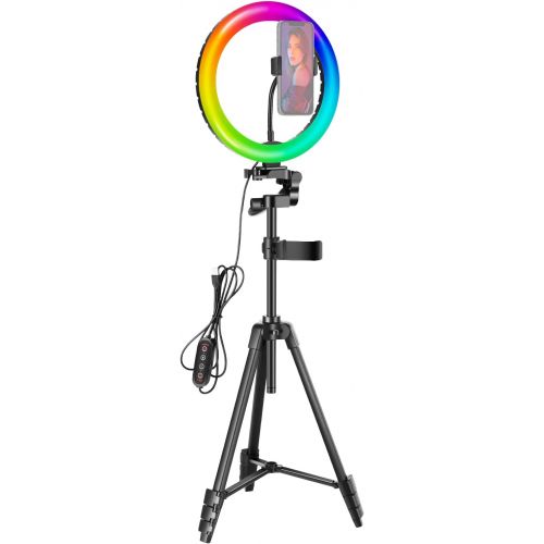니워 [아마존베스트]Neewer 10-inch RGB Ring Light Selfie Light Ring with Tripod Stand & Phone Holder, Infrared Remote Control, Dimmable 16 Colors & 4 Flash Modes for Makeup/Live Streaming/YouTube/Tikt