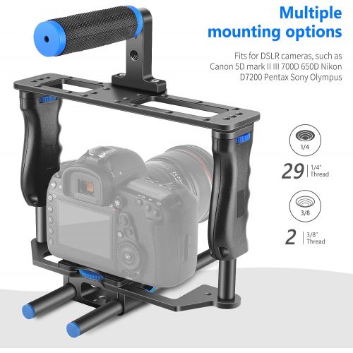 니워 [아마존베스트]Neewer Aluminum Alloy Camera Video Cage Film Movie Making Kit include:(1)Video Cage(1)Top Handle Grip(2)15mm Rod for DSLR Cameras Such as Canon 5D mark II III 700D 650D Nikon D7200