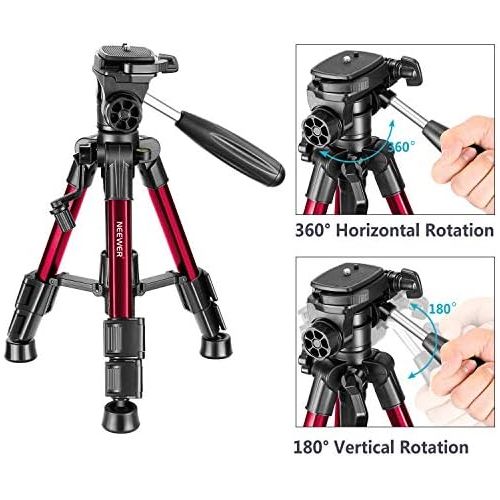 니워 [아마존베스트]Neewer Mini Travel Table Camera Tripod 62 cm Lightweight with 3-Way Swivel Head for DSLR Camera, Smartphones, DV Video up to 3 kg (T210 Red)