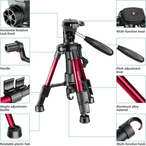 니워 [아마존베스트]Neewer Mini Travel Table Camera Tripod 62 cm Lightweight with 3-Way Swivel Head for DSLR Camera, Smartphones, DV Video up to 3 kg (T210 Red)