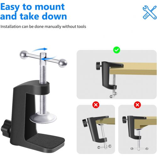 니워 [아마존베스트]Neewer Robust metal table mounting clamp for microphone hanging boom scissor arm stand holder with adjustable positioning screw, fits up to 1.97 inches / 5 cm table thickness, bla