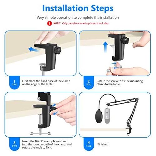 니워 [아마존베스트]Neewer Robust Metal Table Mounting Clamp for MIC Suspension Boom Scissor Arm Stand Holder with Adjustable Positioning Screw, Fits up to 1.97/5cm ThickBlack (4Pack)