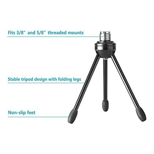 니워 [아마존베스트]Neewer Foldable tripod desktop desk microphone stand with non-slip feet, durable iron construction, 3/8 inch and 5/8 inch thread mounting, black