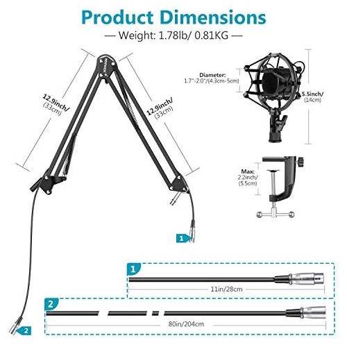 니워 [아마존베스트]Neewer transfer Studio Microphone Boom Scissor Arm Stand with Hanging Erschuetterungsabsorber and XLR Cable-Male to Female