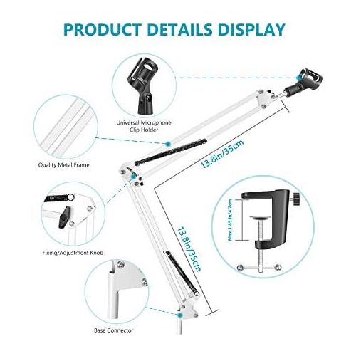 니워 [아마존베스트]Neewer White Adjustable Broadcasting Studio Desktop Microphone Suspension Boom Scissor Arm Stand, Extended up to 80cm / 31.5