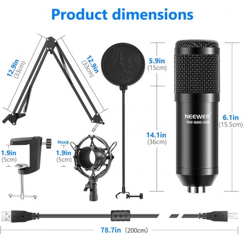 니워 [아마존베스트]Neewer USB Microphone Set Cardioid Podcast Condenser Microphone