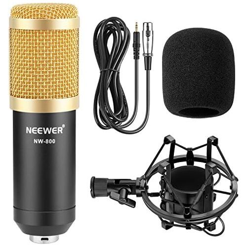 니워 [아마존베스트]Neewer NW 800Condenser Microphone Kit Golder, Black 48V Phantom Power, NW 35Boom Scissor Arm Stand with Shock Mount, Pop Filter, XLR Male to XLR Female Cable Home studio video r