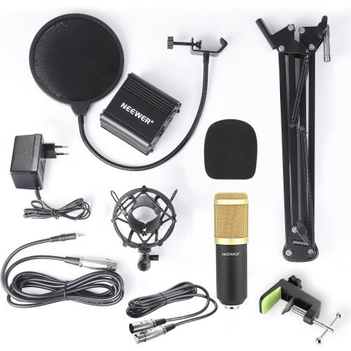 니워 [아마존베스트]Neewer NW 800Condenser Microphone Kit Golder, Black 48V Phantom Power, NW 35Boom Scissor Arm Stand with Shock Mount, Pop Filter, XLR Male to XLR Female Cable Home studio video r