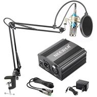 [아마존베스트]Neewer NW-800 Silver Condenser Microphone Kit Black 48V Phantom Power NW-35 Boom Scissor Arm Stand with Shock Mount and Pop Filter for Home Studio Recording