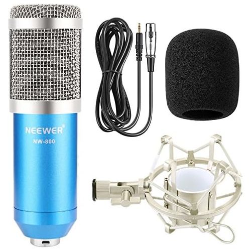 니워 [아마존베스트]Neewer NW-800 Silver Condenser Microphone Kit Black 48V Phantom Power NW-35 Boom Scissor Arm Stand with Shock Mount and Pop Filter for Home Studio Recording