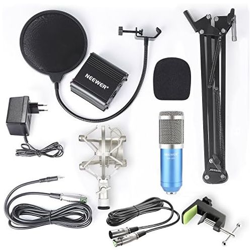 니워 [아마존베스트]Neewer NW-800 Silver Condenser Microphone Kit Black 48V Phantom Power NW-35 Boom Scissor Arm Stand with Shock Mount and Pop Filter for Home Studio Recording