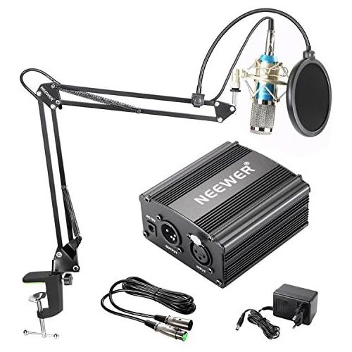 니워 [아마존베스트]Neewer NW-800 Silver Condenser Microphone Kit Black 48V Phantom Power NW-35 Boom Scissor Arm Stand with Shock Mount and Pop Filter for Home Studio Recording