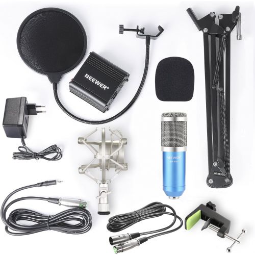 니워 [아마존베스트]Neewer NW-800 Silver Condenser Microphone Kit Black 48V Phantom Power NW-35 Boom Scissor Arm Stand with Shock Mount and Pop Filter for Home Studio Recording