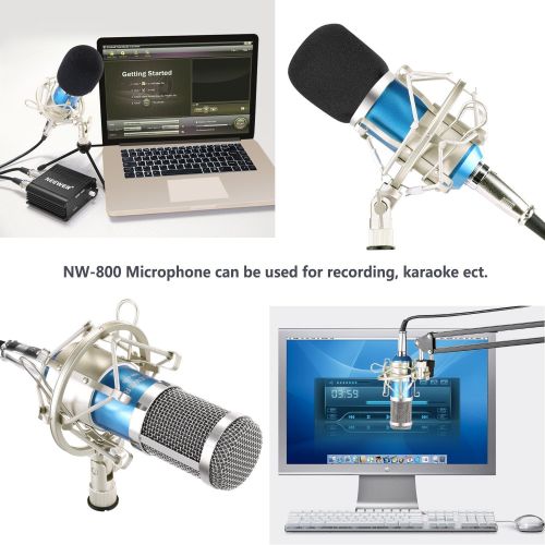 니워 [아마존베스트]Neewer NW-800 Silver Condenser Microphone Kit Black 48V Phantom Power NW-35 Boom Scissor Arm Stand with Shock Mount and Pop Filter for Home Studio Recording