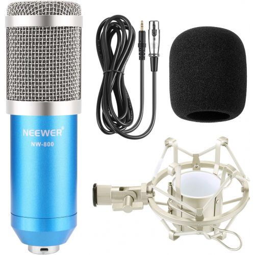 니워 [아마존베스트]Neewer NW-800 Silver Condenser Microphone Kit Black 48V Phantom Power NW-35 Boom Scissor Arm Stand with Shock Mount and Pop Filter for Home Studio Recording