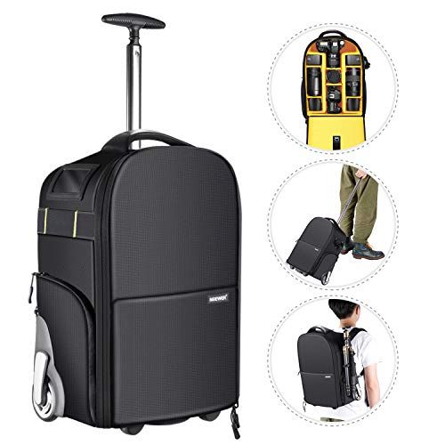 니워 Neewer 2-in-1 Wheeled Camera Backpack Luggage Trolley Case - Anti-shock Detachable Padded Compartment, Hidden Pull Bar and Strap, Durable, Waterproof for Camera, Tripod, Lens for A