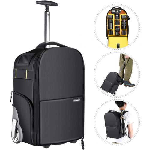 니워 Neewer 2-in-1 Wheeled Camera Backpack Luggage Trolley Case - Anti-shock Detachable Padded Compartment, Hidden Pull Bar and Strap, Durable, Waterproof for Camera, Tripod, Lens for A