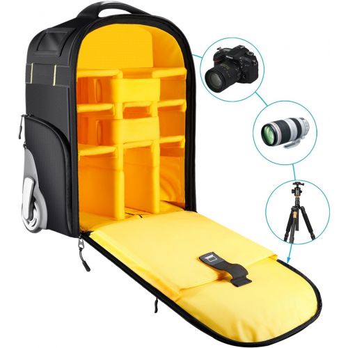 니워 Neewer 2-in-1 Wheeled Camera Backpack Luggage Trolley Case - Anti-shock Detachable Padded Compartment, Hidden Pull Bar and Strap, Durable, Waterproof for Camera, Tripod, Lens for A