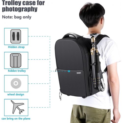 니워 Neewer 2-in-1 Wheeled Camera Backpack Luggage Trolley Case - Anti-shock Detachable Padded Compartment, Hidden Pull Bar and Strap, Durable, Waterproof for Camera, Tripod, Lens for A