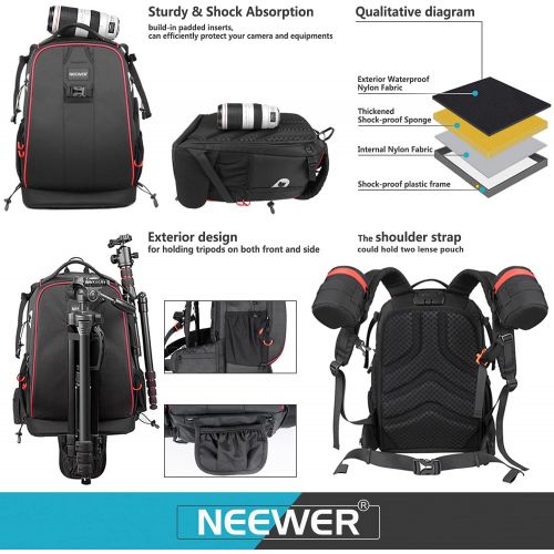 니워 Neewer Pro Camera Case Waterproof Shockproof Adjustable Padded Camera Backpack Bag with Anti theft Combination Lock for DSLR,DJI Phantom 1 2 3 Professional Drone Tripods Flash Lens