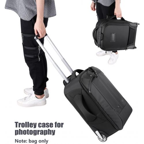 니워 Neewer 2-in-1 Convertible Wheeled Camera Backpack, Rolling Luggage Case with Telescopic Handle and Anti-Shock Dividers for DSLR Cameras, Lenses, Hoods, Strobes, Tripod, and Other A