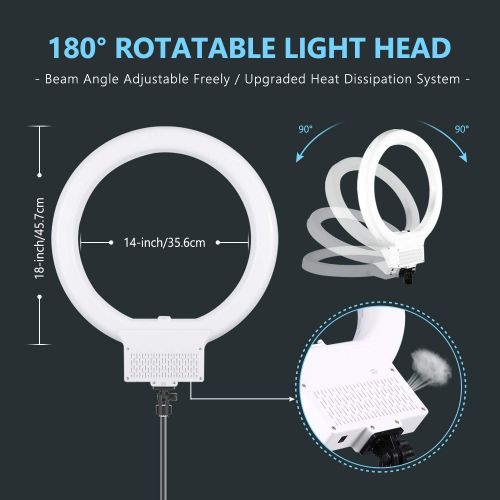 니워 Neewer 18-inch White LED Ring Light with Light Stand Lighting Kit Dimmable 50W 3200-5600K with Soft Filter, Hot Shoe Adapter, Cellphone Holder for Make-up Video Shooting (NO Carryi
