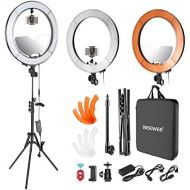 Neewer LED Ring Light 18-inch Outer Diameter with TopBottom Dual Hot Shoe, Mirror, Smartphone Holder, Light Stand, Soft Tube, Color Filter for Makeup Facial Beauty Portrait Video
