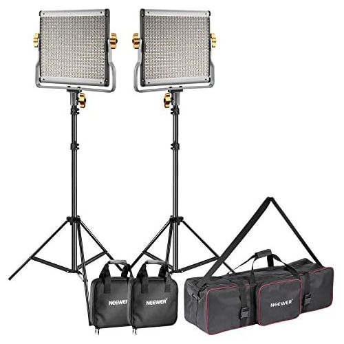 니워 Neewer 2-Pack Dimmable Bi-color 480 LED Video Light and Stand Lighting Kit with Large Carrying Bag for Photo Studio Video Photography, Durable Metal Frame, 480 LED Beads,3200-5600K