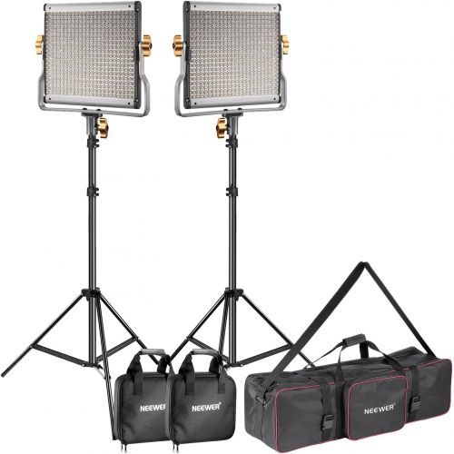니워 Neewer 2-Pack Dimmable Bi-color 480 LED Video Light and Stand Lighting Kit with Large Carrying Bag for Photo Studio Video Photography, Durable Metal Frame, 480 LED Beads,3200-5600K
