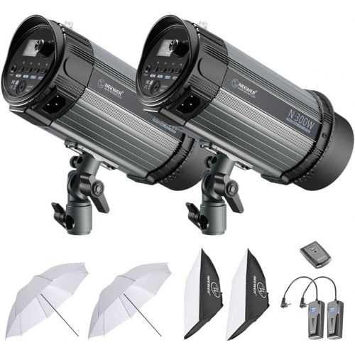 니워 Neewer 600W Studio Strobe Flash Photography Lighting Kit:(2)300W Monolight,(2) Softbox,(1) RT-16 Wireless Trigger,(2)33 inches Translucent Umbrella for Video Portrait Location Shoo