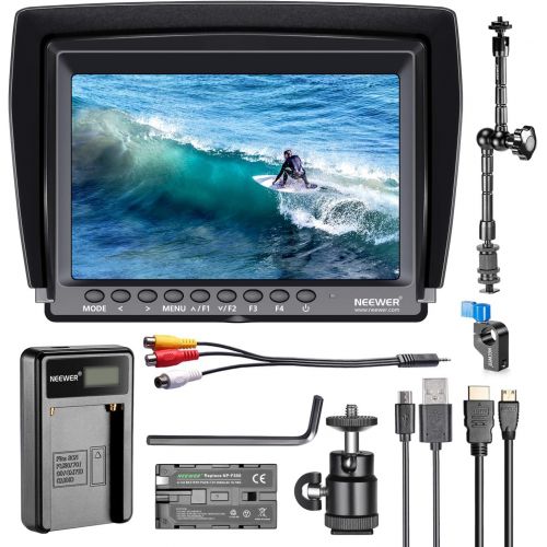 니워 Neewer F100 7-inch 1280x800 IPS Screen Camera Field Monitor Kit: Support 4k input with 2600mAh Rechargeable Li-ion Battery, USB Battery Charger and 11.8-inch Magic Arm for DSLR Cam