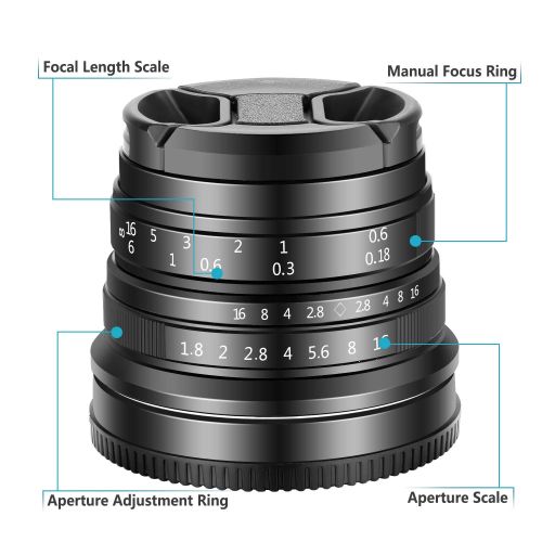 니워 Neewer 25mm f1.8 Manual Focus Prime Fixed Lens for Fujifilm APS-C Digital Mirrorless Cameras XPro2 XE3 XH2 X100F X100T X100S XH1 XF2 XPro1, All Metal Construction (Black)