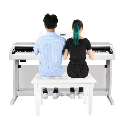 니워 Neewer Wooden Duet Piano Bench Seat with Music Storage - Padded Soft Leather Pillow Cushion for Deluxe Comfort with Extra Storage Compartment for Music Books and Other Accessories