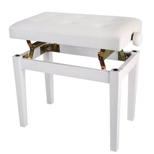 니워 Neewer Padded Wooden Piano Bench and Keyboard Seat, 18.8-22.8 inches48-58 centimeters Height, Thick and Smooth PU Leather Pillow Cushion for Deluxe Comfort (White)