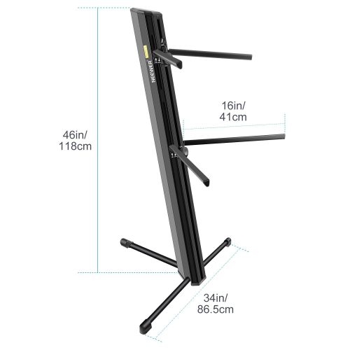 니워 Neewer Keyboard Stand, Solid Aluminum-Alloy Construction, 2-tier Column Design with Boom Pocket and 2-bar ArmsTripod Base for Electronic Keyboard (Black)