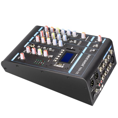 니워 Neewer Stereo Mixer 5 Channel Compact Mini Mixing Console Echo DSP Effects, LCD Display Screen, Built-in SD cardUSB48V Phantom Power Functions for Sound Recording, Music Editing