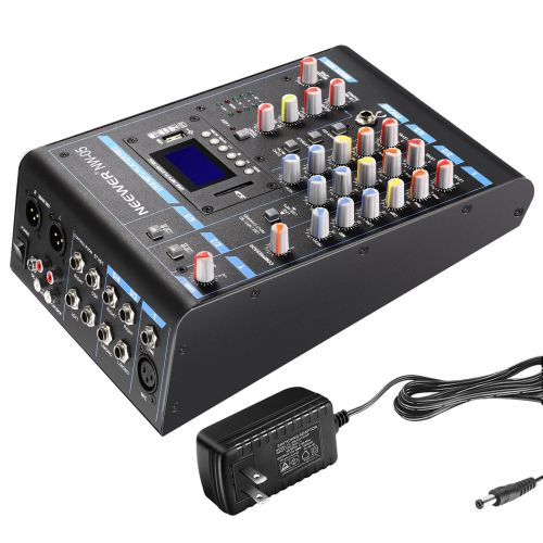 니워 Neewer Stereo Mixer 5 Channel Compact Mini Mixing Console Echo DSP Effects, LCD Display Screen, Built-in SD cardUSB48V Phantom Power Functions for Sound Recording, Music Editing