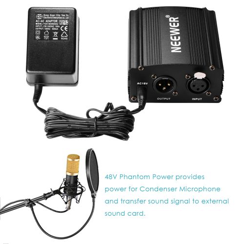 니워 Neewer Condenser Microphone Kit: NW-800 Microphone (Gold),Microphone Floor Stand with Boom,48V Phantom Power Supply,Shock Mount, Pop Filter and USB Sound Card Adapter for Studio Vo