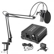 Neewer NW-700 Professional Condenser Microphone & NW-35 Suspension Boom Scissor Arm Stand with XLR Cable and Mounting Clamp & NW-3 Pop Filter & 48V Phantom Power Supply with Adapte