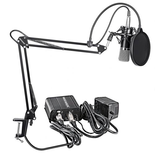 니워 Neewer NW-700 Professional Condenser Microphone & NW-35 Suspension Boom Scissor Arm Stand with XLR Cable and Mounting Clamp & NW-3 Pop Filter & 48V Phantom Power Supply with Adapte