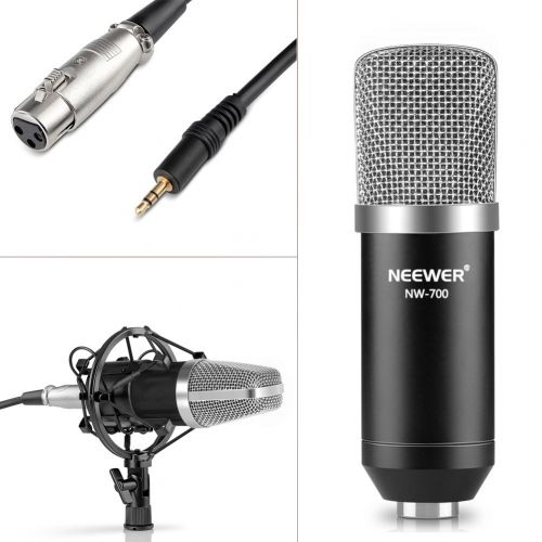 니워 Neewer NW-700 Professional Condenser Microphone & NW-35 Suspension Boom Scissor Arm Stand with XLR Cable and Mounting Clamp & NW-3 Pop Filter & 48V Phantom Power Supply with Adapte