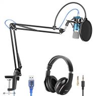 Neewer USB Microphone with Suspension Scissor Arm Stand, Shock Mount, Monitor Headphone, Pop Filter, USB Cable and Table Mounting Clamp Kit for Sound Recording for Windows and Mac
