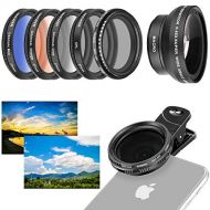 Neewer 37 MM Cell Phone Lens Accessory Kit, Includes 0.45X Wide Angle Lens,Lens Clip, Graduated Color Filters (Blue Orange Grey), Circular Polarizer CPL Filter, Neutral Density ND2