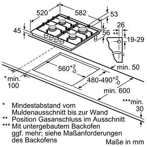  Neff TDS2649N Kochfeld (Gas/Einbau) / 4 Heizelemente / 58.2 cm/Edelstahl
