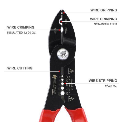  Neiko 02037A Compact 4-in-1 Multi-Purpose Wire Service Tool | Gripper, Cutter, Stripper, Crimper